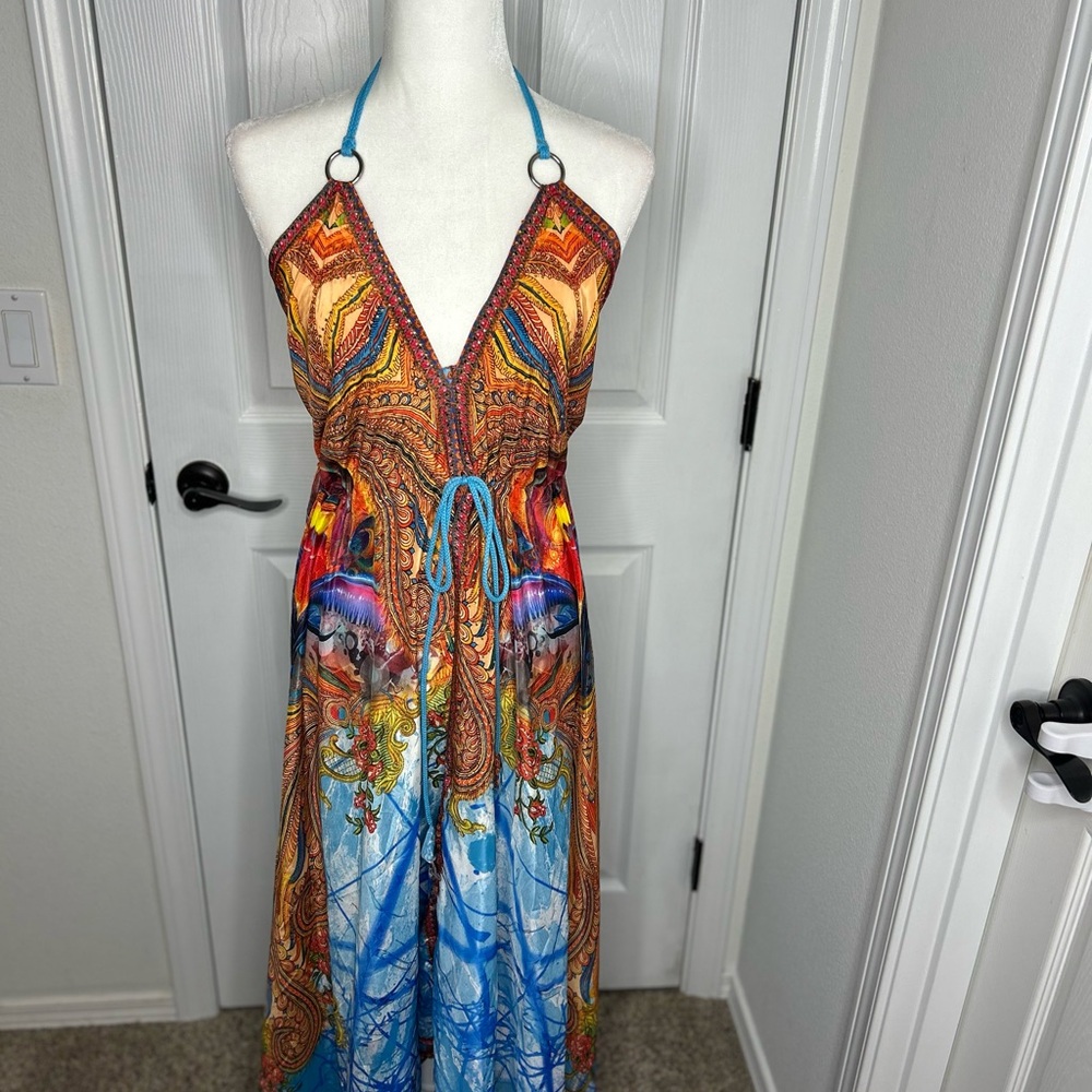 Backless Halter Maxi Dress in Multicolor